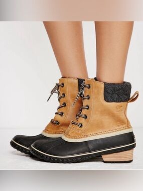 Sorel Two-Tone Tan and Black Waterproof Lace-Up Winter Boots
